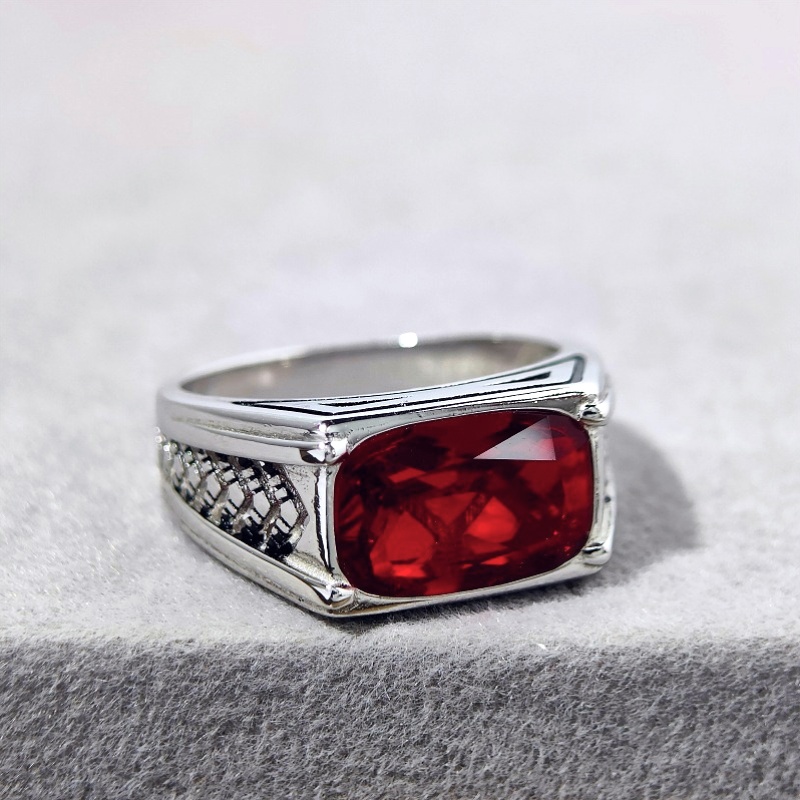 Chic S925 Glass Red Pillow-Shaped Arrow Pattern Ring, Gift for All Occasions